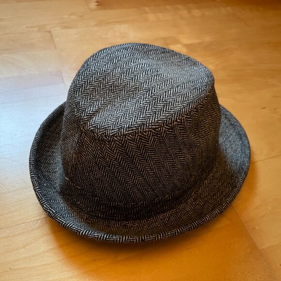 Black & White Herringbone Tweed Fedora Adult Small - Picture 3 of 10